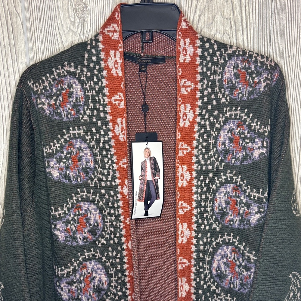 Max Sport Paisley Boho Duster Knit Cardigan Sweater Size XL - NWT - Picture 3 of 9